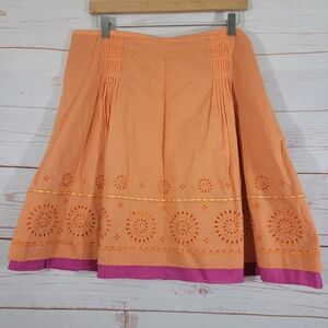 Sigrid Olsen Orange Magenta Pink Embellished Eyelet Skirt Size 12P NWT